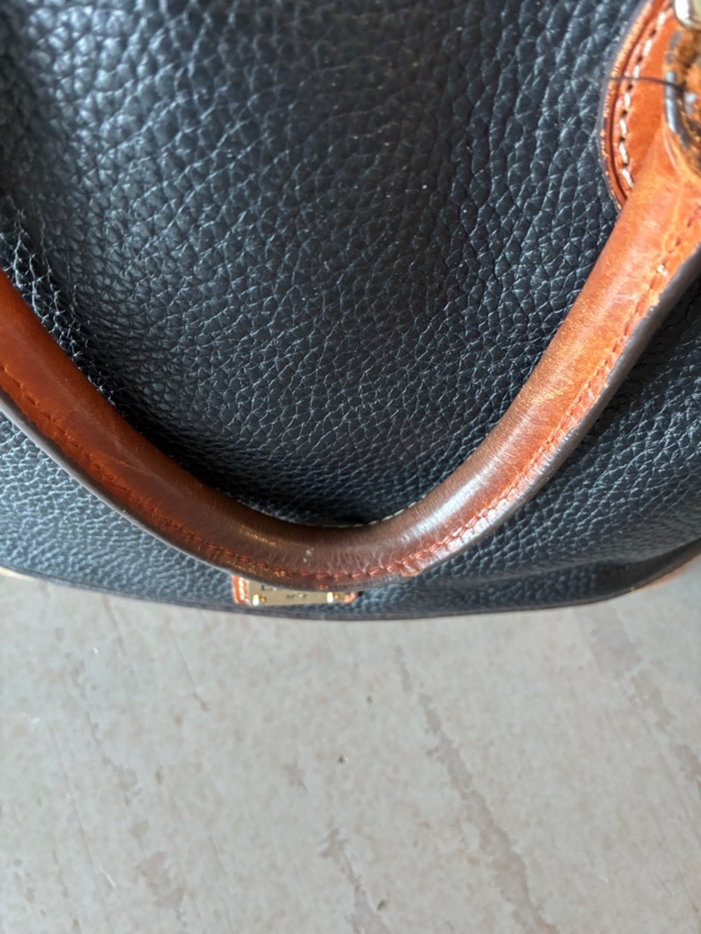Dooney & Bourke Black Pebbled Leather Dome Satchel with Tan Trim - Picture 7 of 11